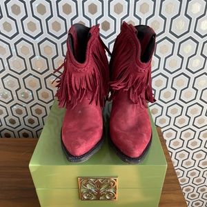 Red fringed cowboy ankle boots size 7